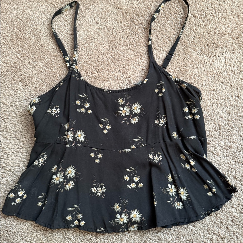 Floral Black Spaghetti Strap Top